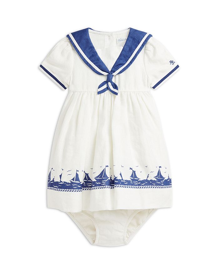 

Детское льняное платье-сайлор с шортиками - Baby Ralph Lauren, белый
