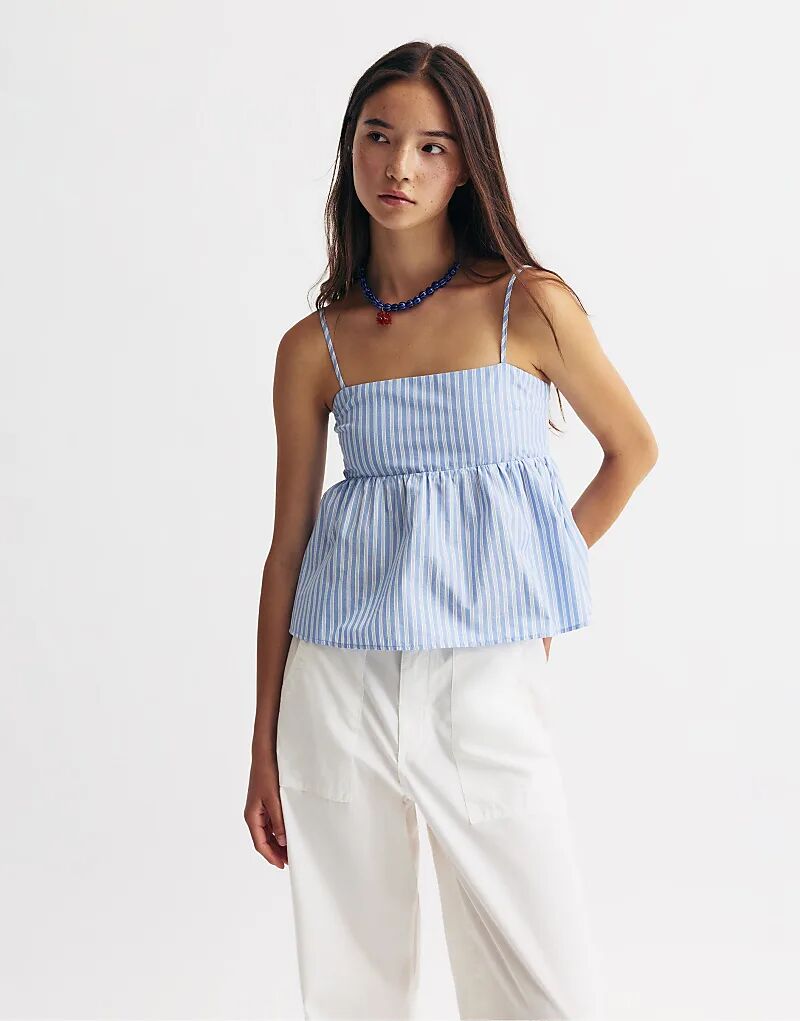 

Полосатый топ из поплина Pull&Bear синего цвета