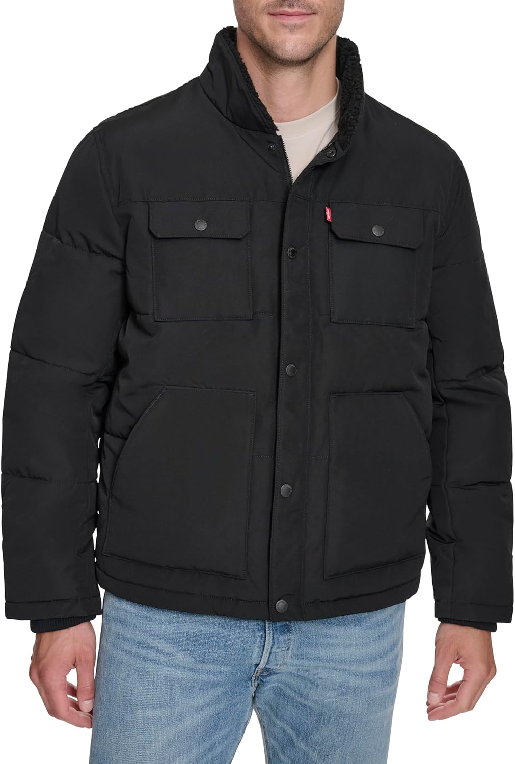 

Мужская стеганая куртка Levi's Woodsman с воротником Sherpa (стандартные размеры, а также размеры для больших и высоких), Black Solid