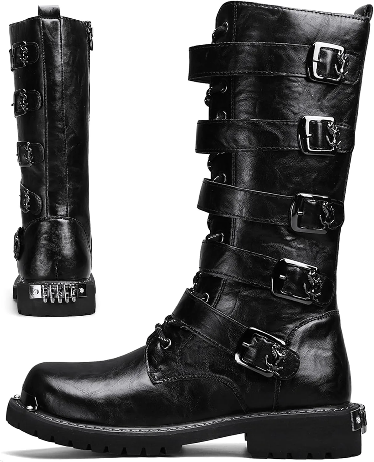 

Мужские черные ботинки высокого верха в стильном дизайне с эффектной пряжкой, из кожи, мотоциклетные, водонепроницаемые, с нескользящей подошвой, износостойкие, с прочными швами, легкие и мягкие PEILEG, черный