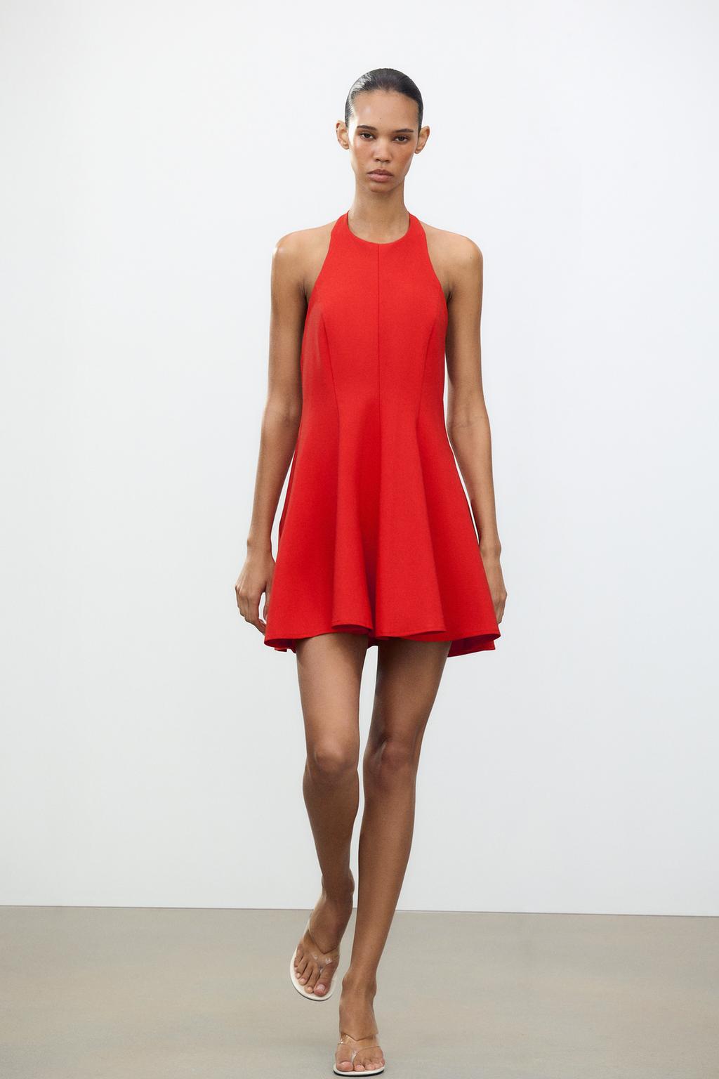 

Короткое платье с годе на бретельках ZARA, красный