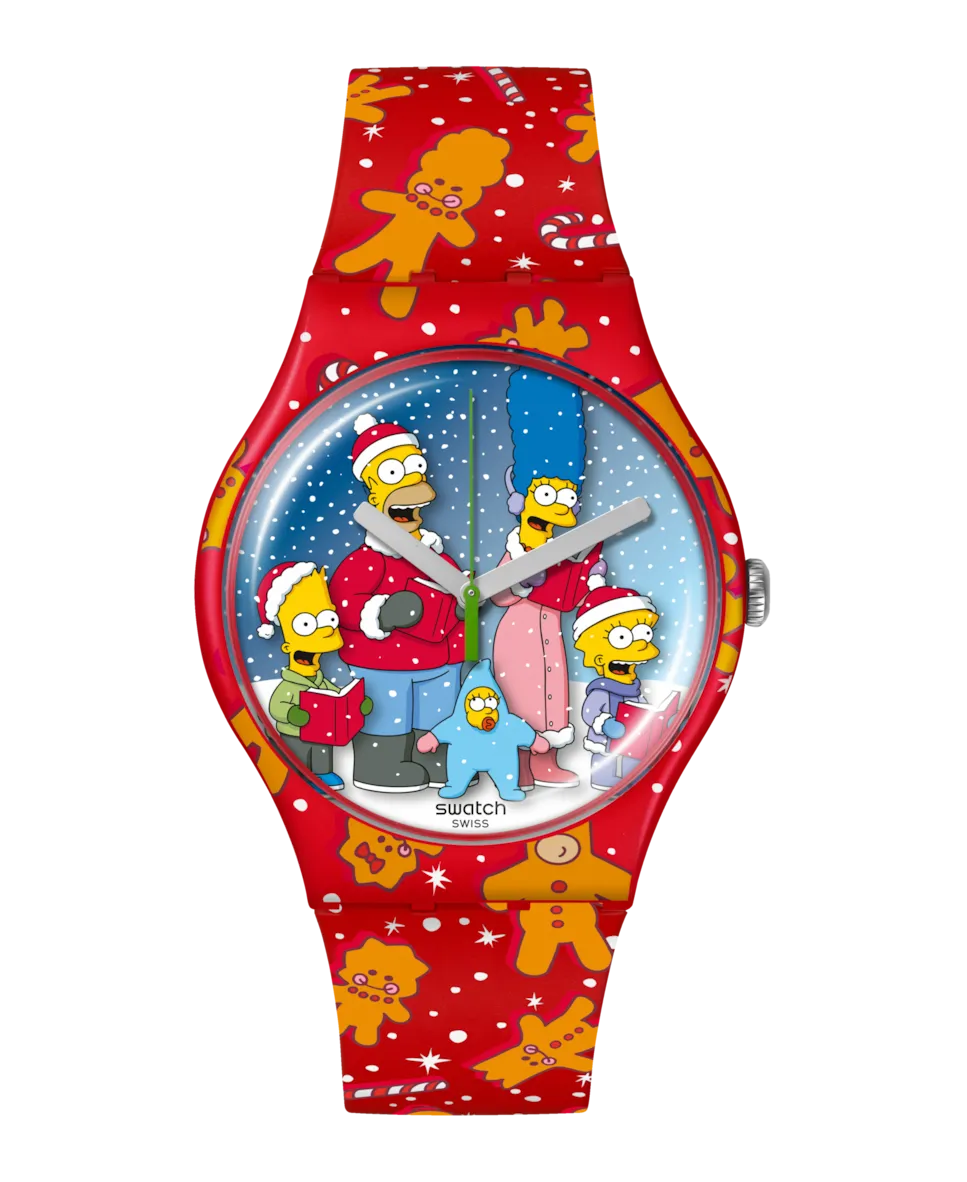 

Чудесные часы Winter Wonderland с пластиковым ремешком и синим циферблатом Swatch, красный