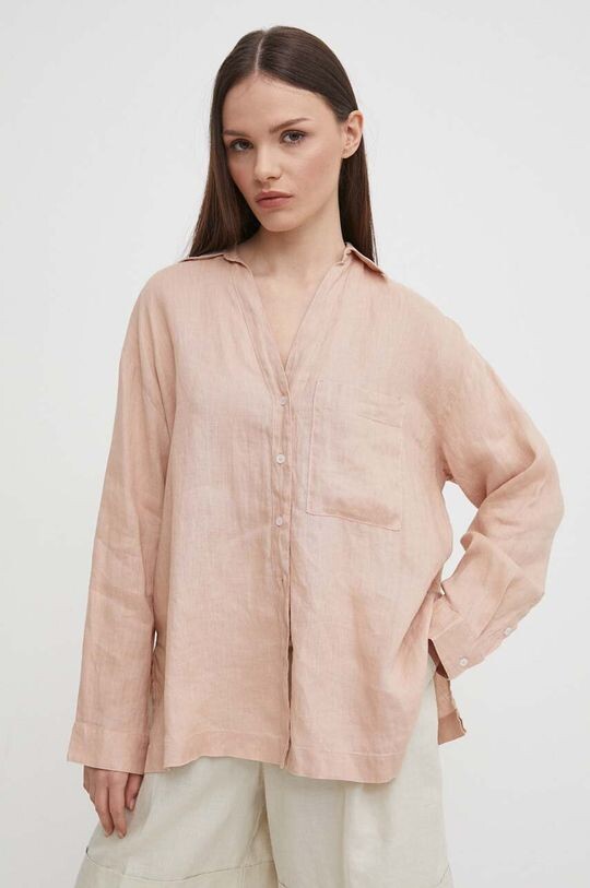 

Льняная рубашка United Colors of Benetton, розовый