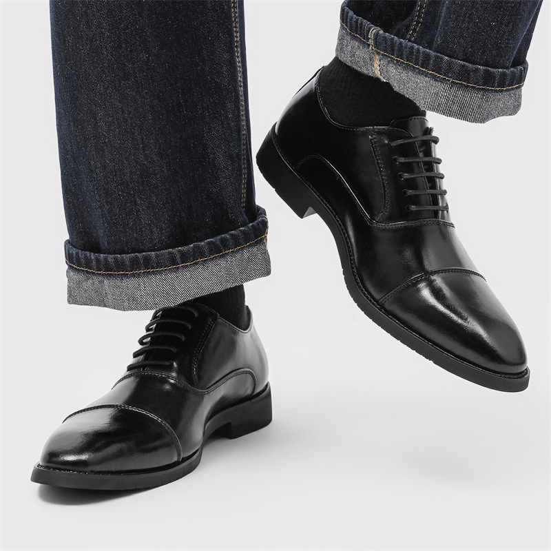 WEISHIBANGWEI Мужские классические туфли черные с потайной платформой, цвет Black Hidden Wedge — фото 4
