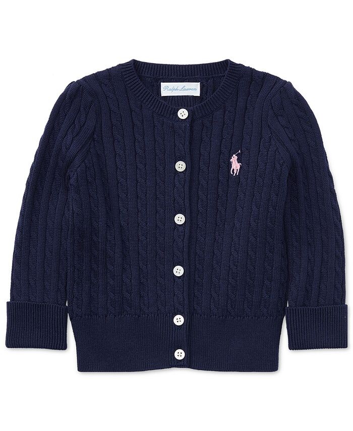 

Хлопковый кардиган косой вязки для маленьких девочек Polo Ralph Lauren, синий