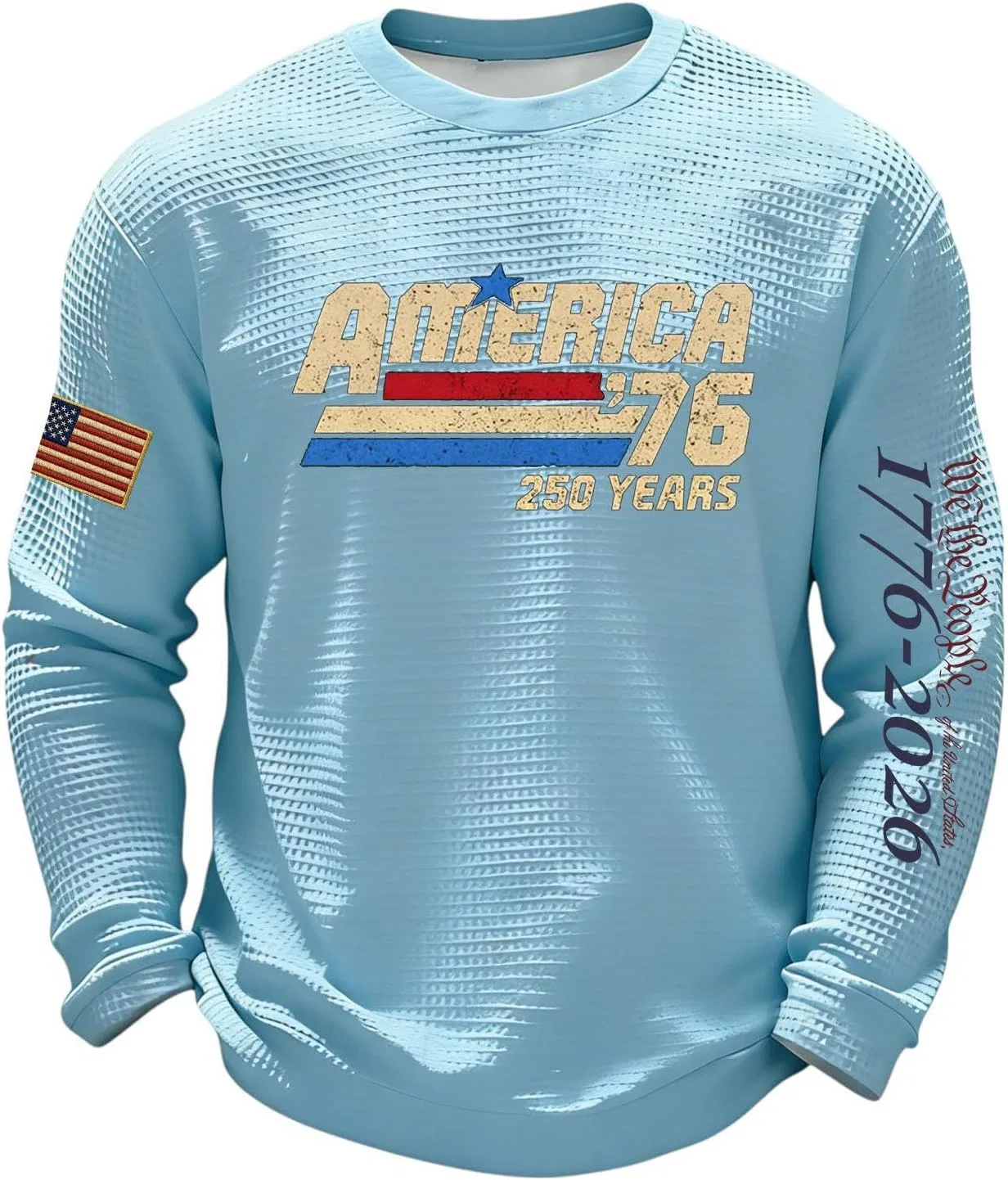 Футболка с американским флагом, вафельная вязка, длинный рукав, 4-light Blue