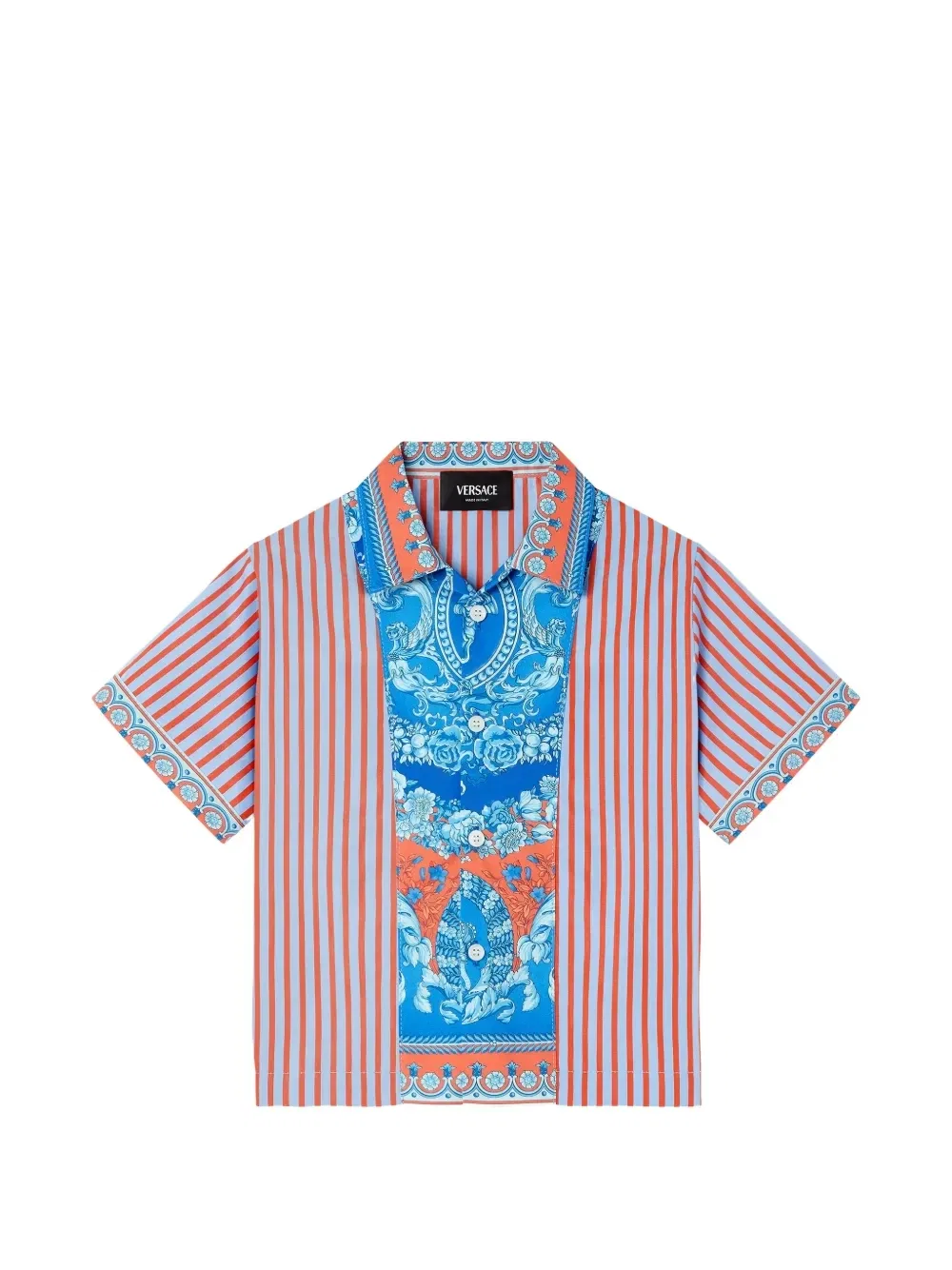 Рубашка из поплина с принтом в полоску Versace Kids, синий