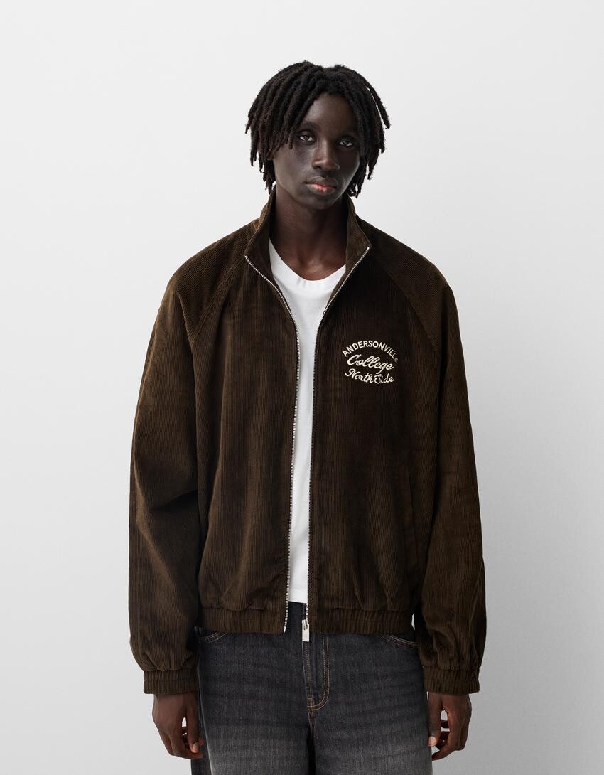 

Вышитая вельветовая куртка Bershka, коричневый