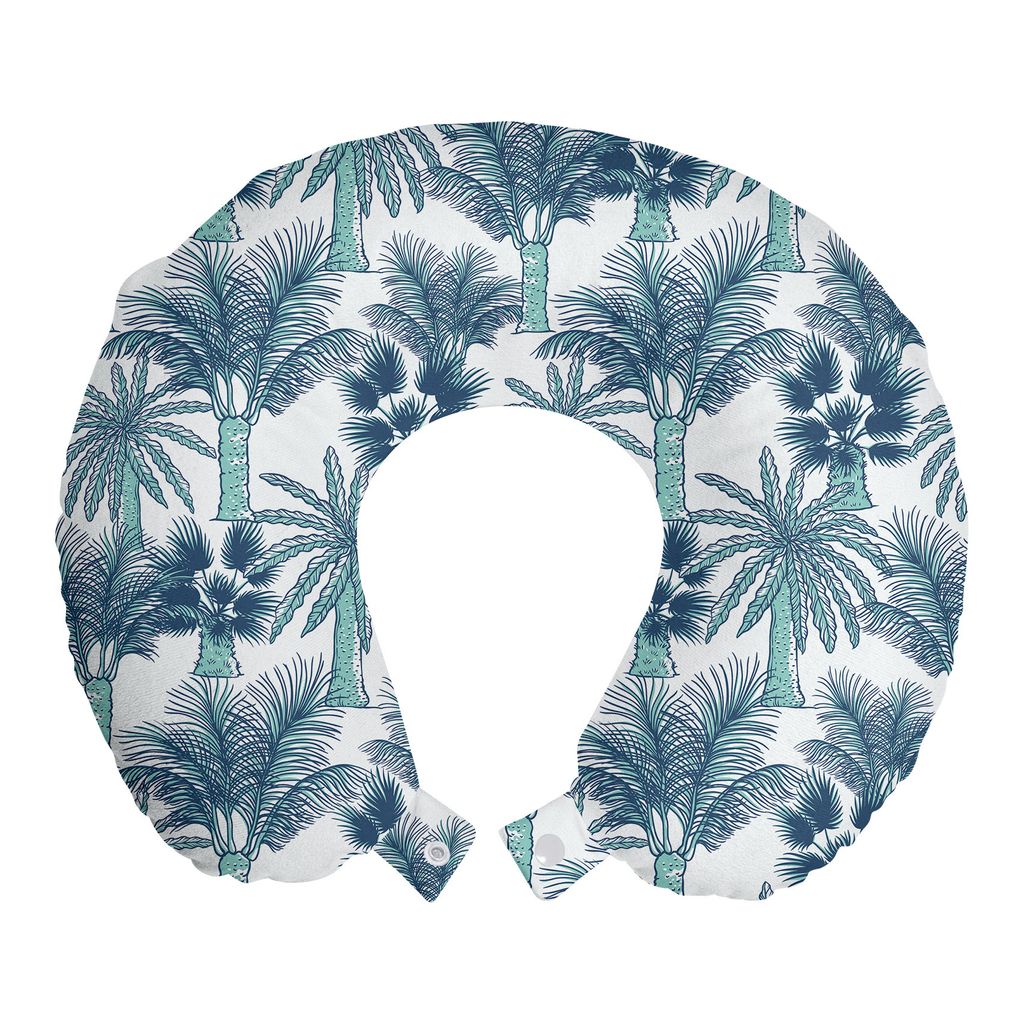 

ABAKUHAUS Palm Tree Travel Pillow Подушка для шеи, двухцветный эскиз экзотического дерева, пенопластовые дорожные принадлежности для самолета и автомобиля, 30x30 см, Темно-голубая морская пена