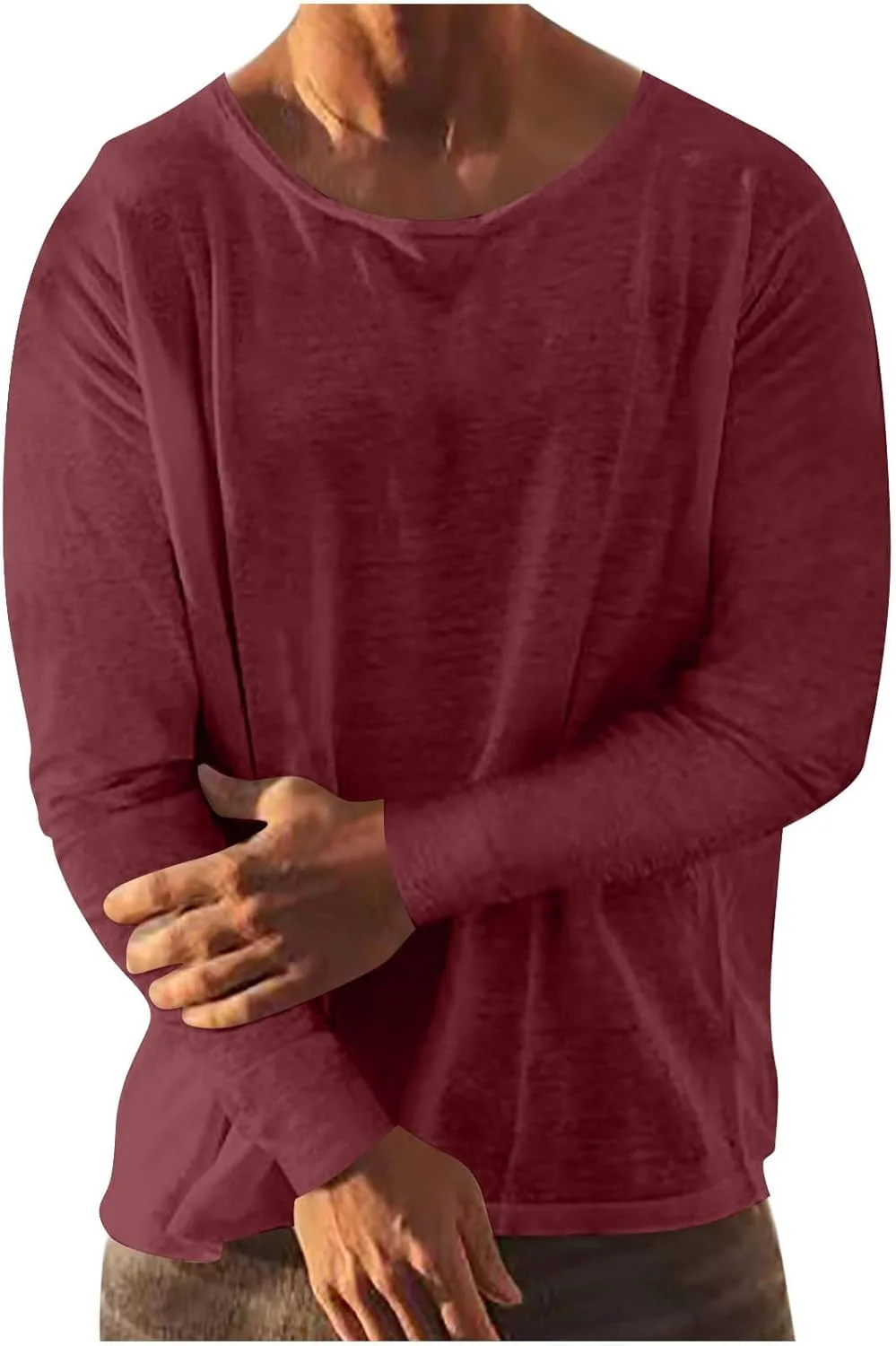 

Футболка с длинным рукавом Big and Tall для мужчин, легкая, свободная, из хлопка и льна