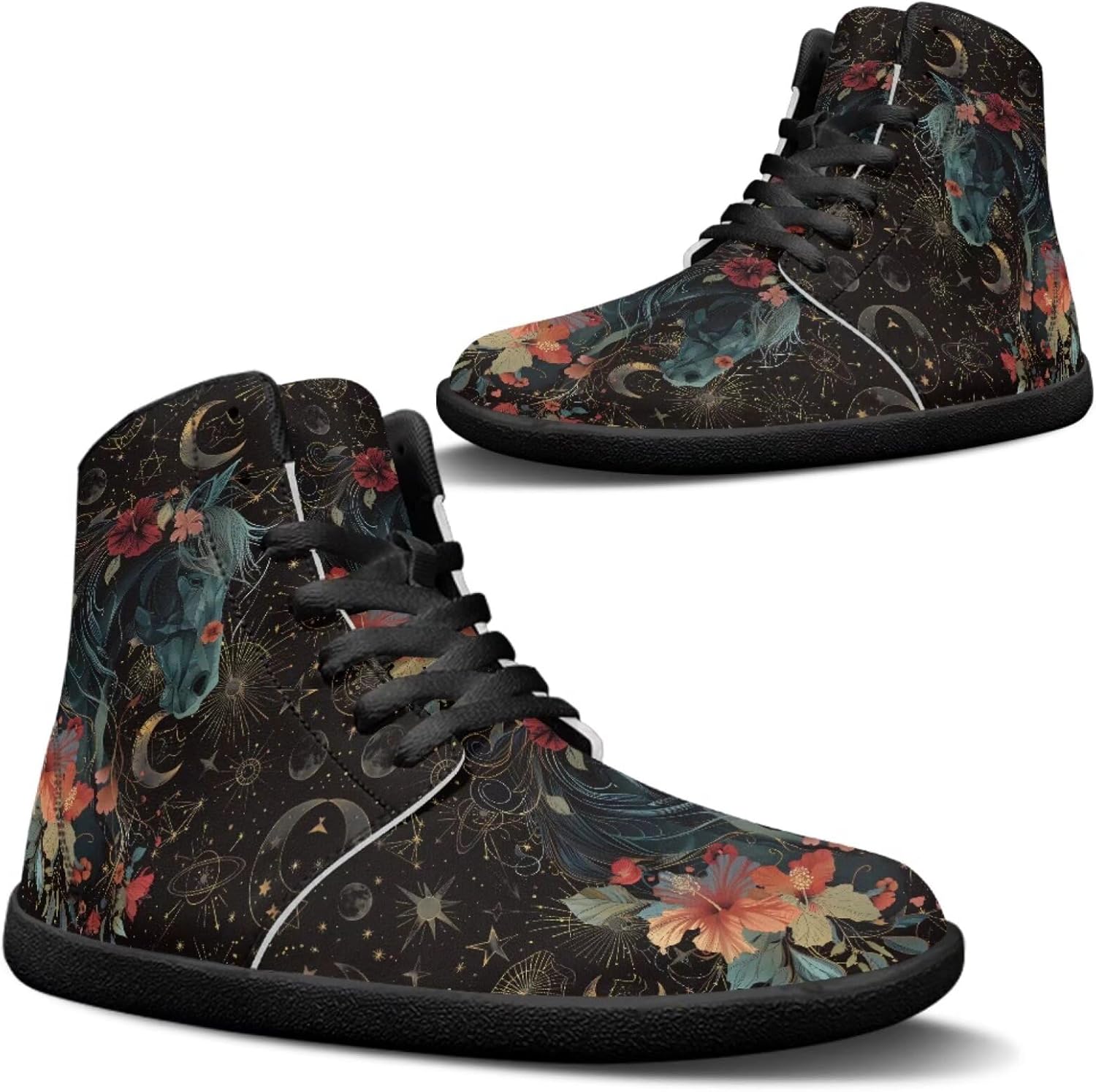 

Мужские кроссовки Binienty широкой ширины для ходьбы, Horse Floral Sun and Moon