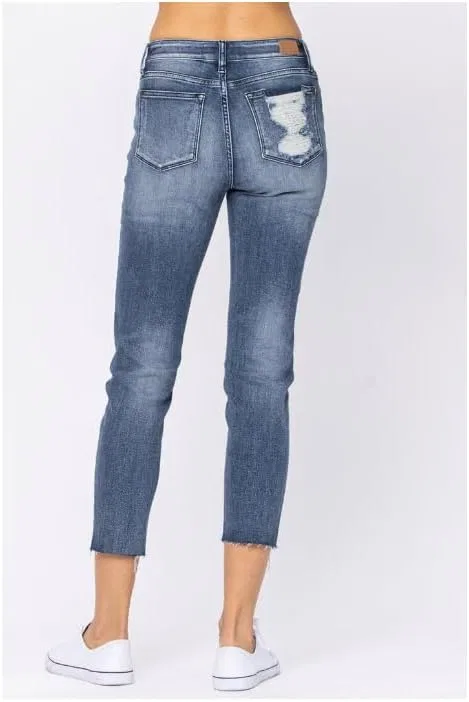 Женские джинсы Boyfriend с необработанным краем и высокой посадкой Generic, Dark Wash — фото 3
