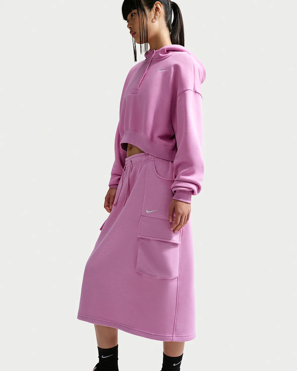 Женская миди-юбка карго Nike Sportswear Phoenix Fleece, Light Magenta/Sail — фото 4