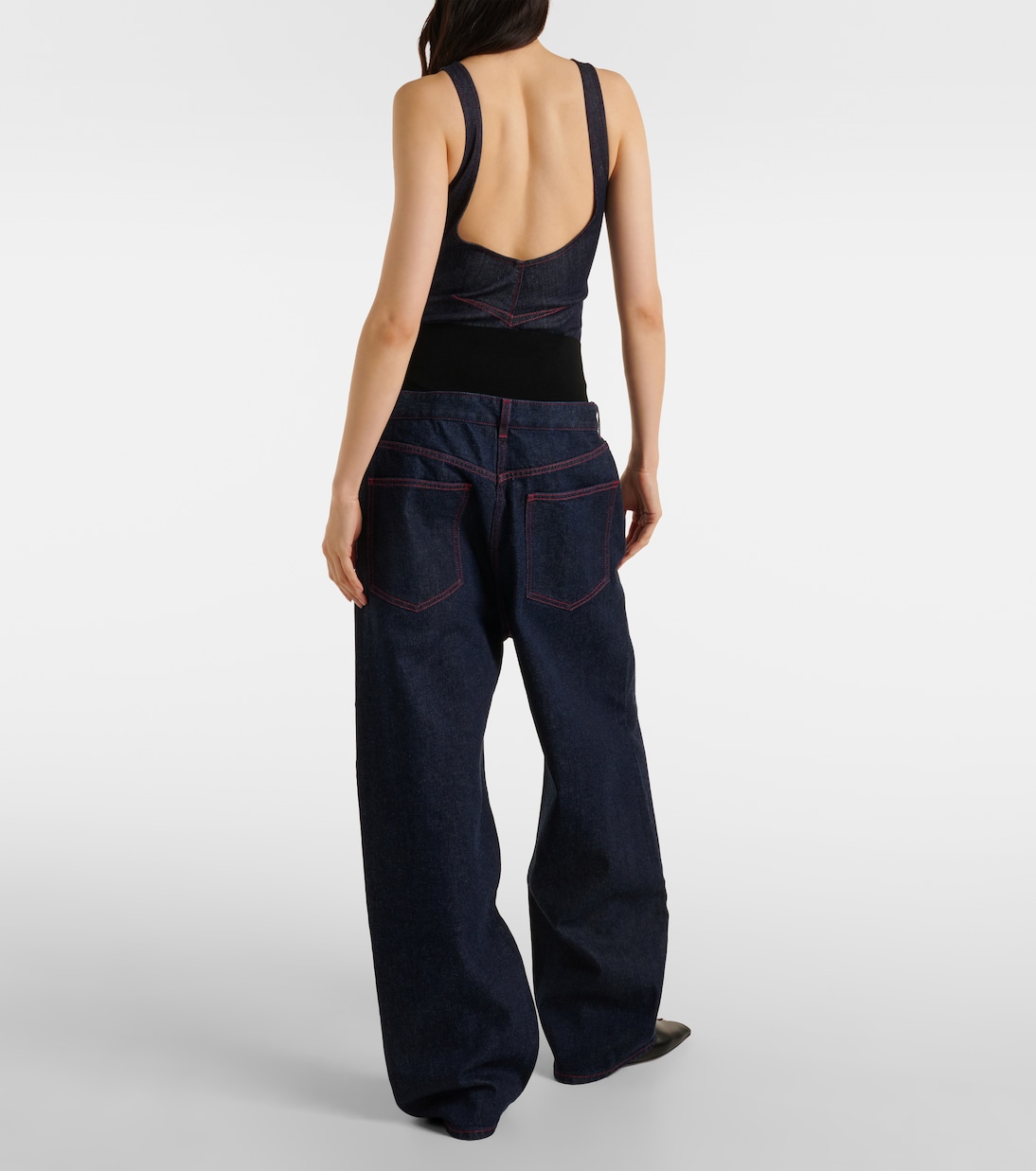 Джинсы с низкой посадкой и широкими штанинами Alaïa, Bleu Denim — фото 3