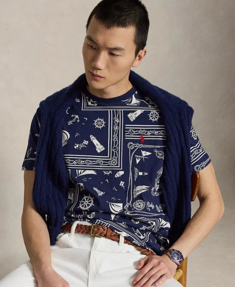 Мужская футболка с круглым вырезом и принтом Polo Ralph Lauren, темно-синий — фото 3