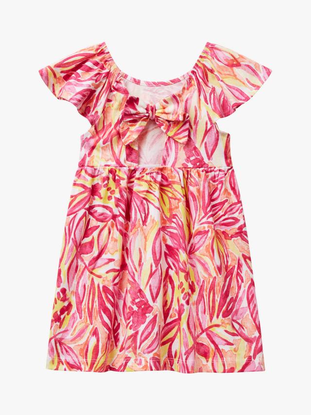 Детское платье с коротким рукавом и лиственным принтом из хлопка Benetton, Red/Multi — фото 2