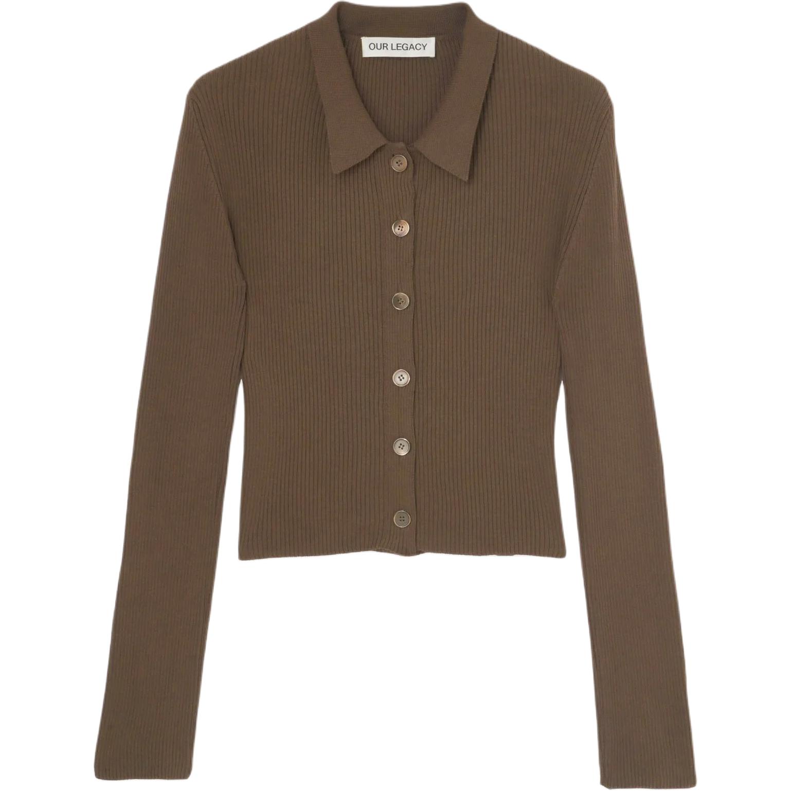 

Топ Mazzy Ribbed Knit Polo Shirt OUR LEGACY, Tobacco