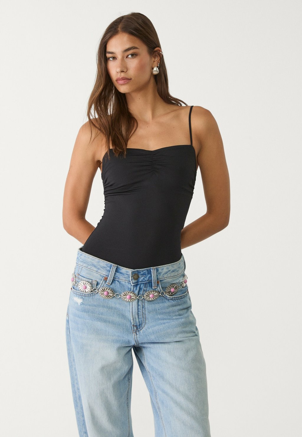 

Топ STRAPPY WITH GATHERS Stradivarius, черный