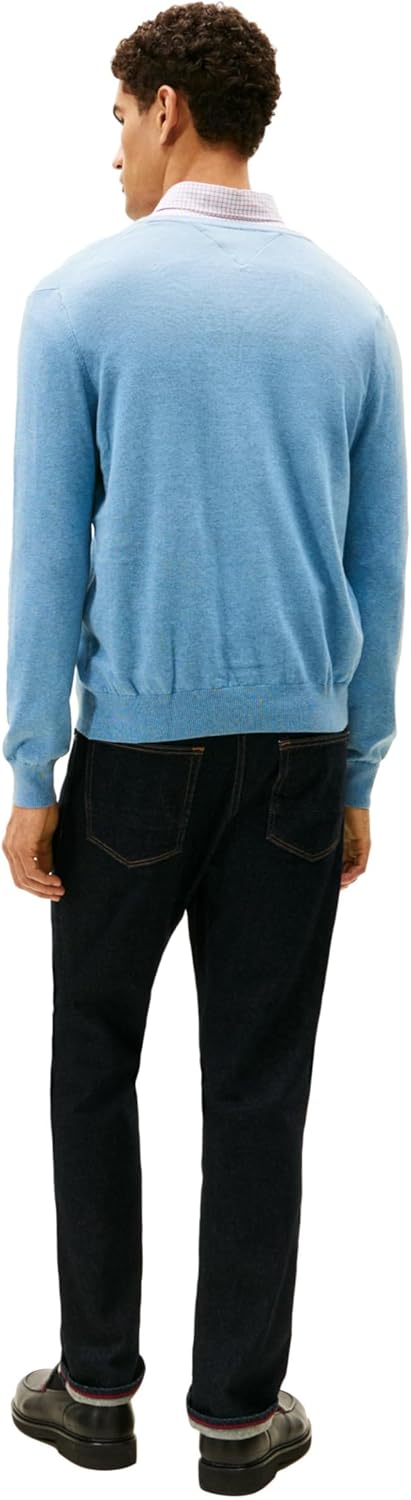 Мужской свитер Tommy Hilfiger Essential из хлопка с длинным рукавом и V-образным вырезом, Medium Chambray — фото 4