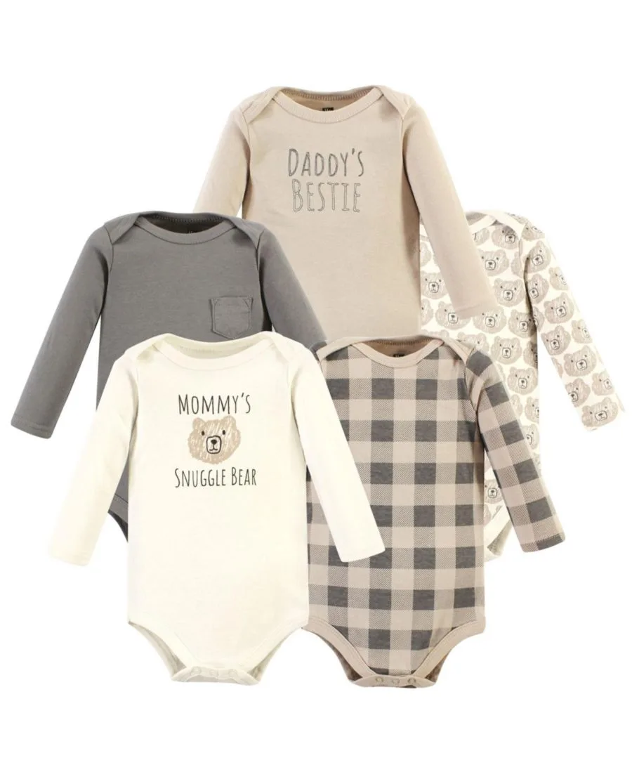 Мягкие хлопковые боди с длинными рукавами, комплект из 5 штук Hudson Baby, Snuggle Bear 5 Pack