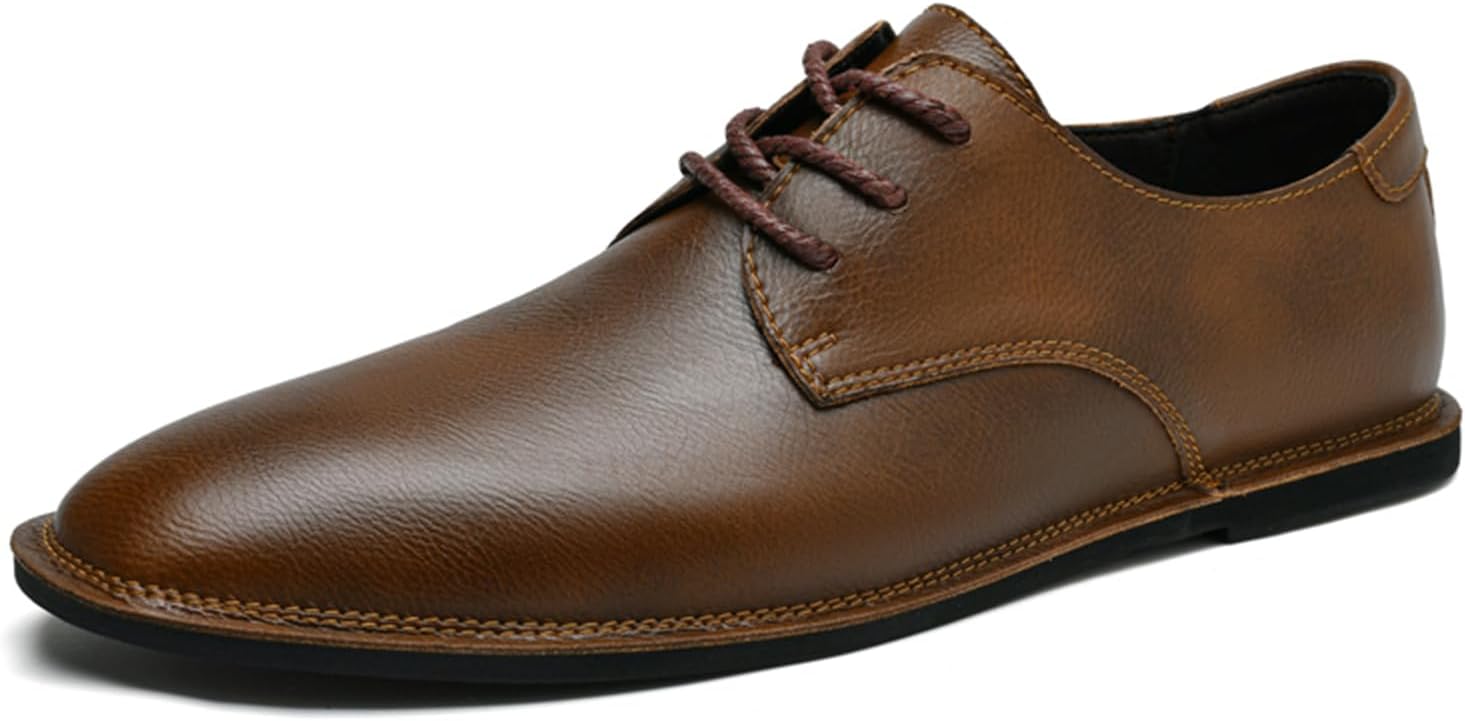 

Мужские винтажные кожаные туфли-оксфорды ручной работы на шнуровке, плоские, повседневные, формальные, бизнес-дерби, мягкие, легкие, с круглым носком, удобные, противоскользящие, для свадьбы, вечеринки, работы в офисе, выпускного Tixewsjh, корич...