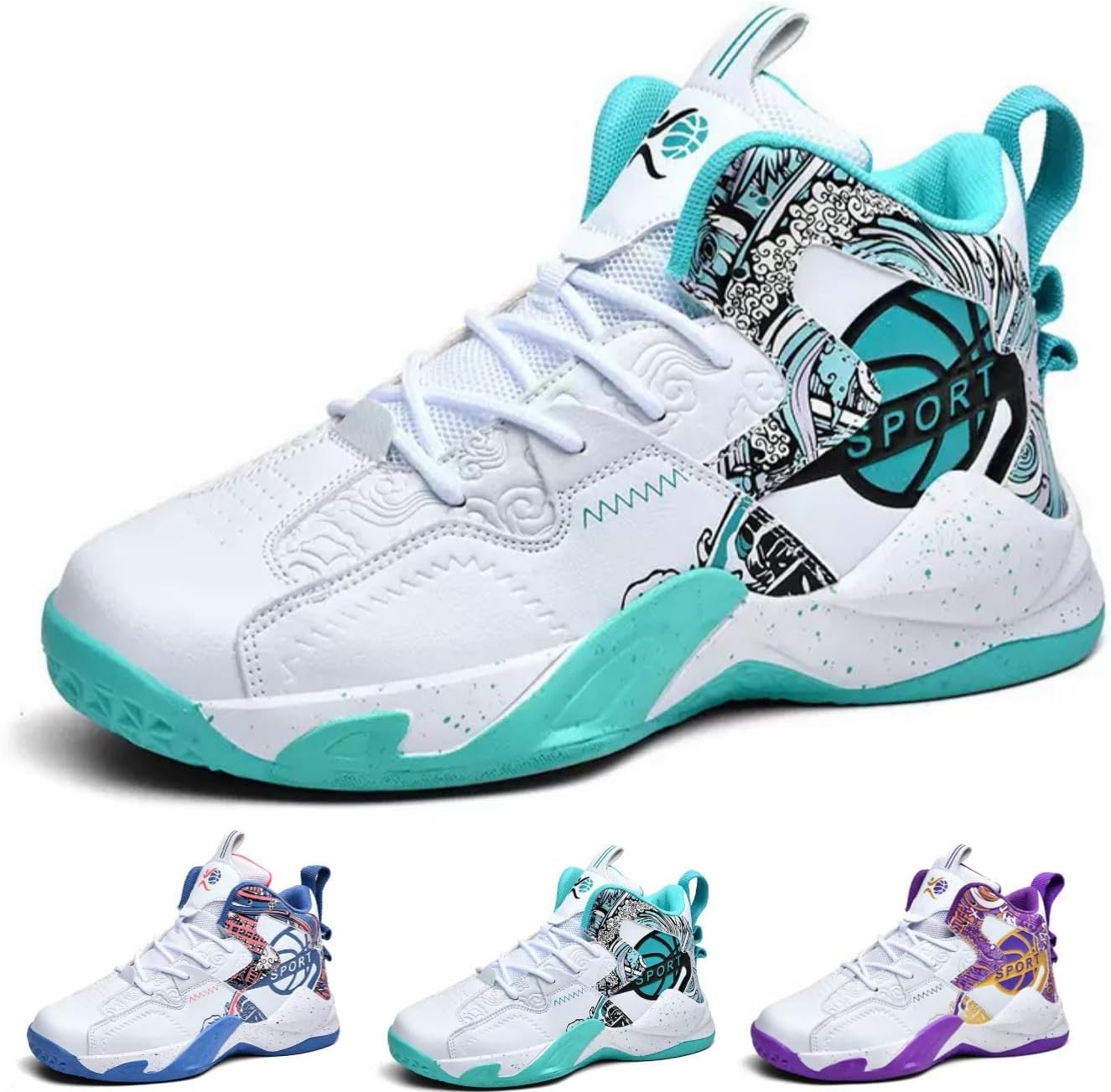 

Мужские и женские баскетбольные кроссовки, противоскользящие, высокие, спортивные, ретро, уличная мода, беговые, спортивные обувь Macefil, белый/зеленый