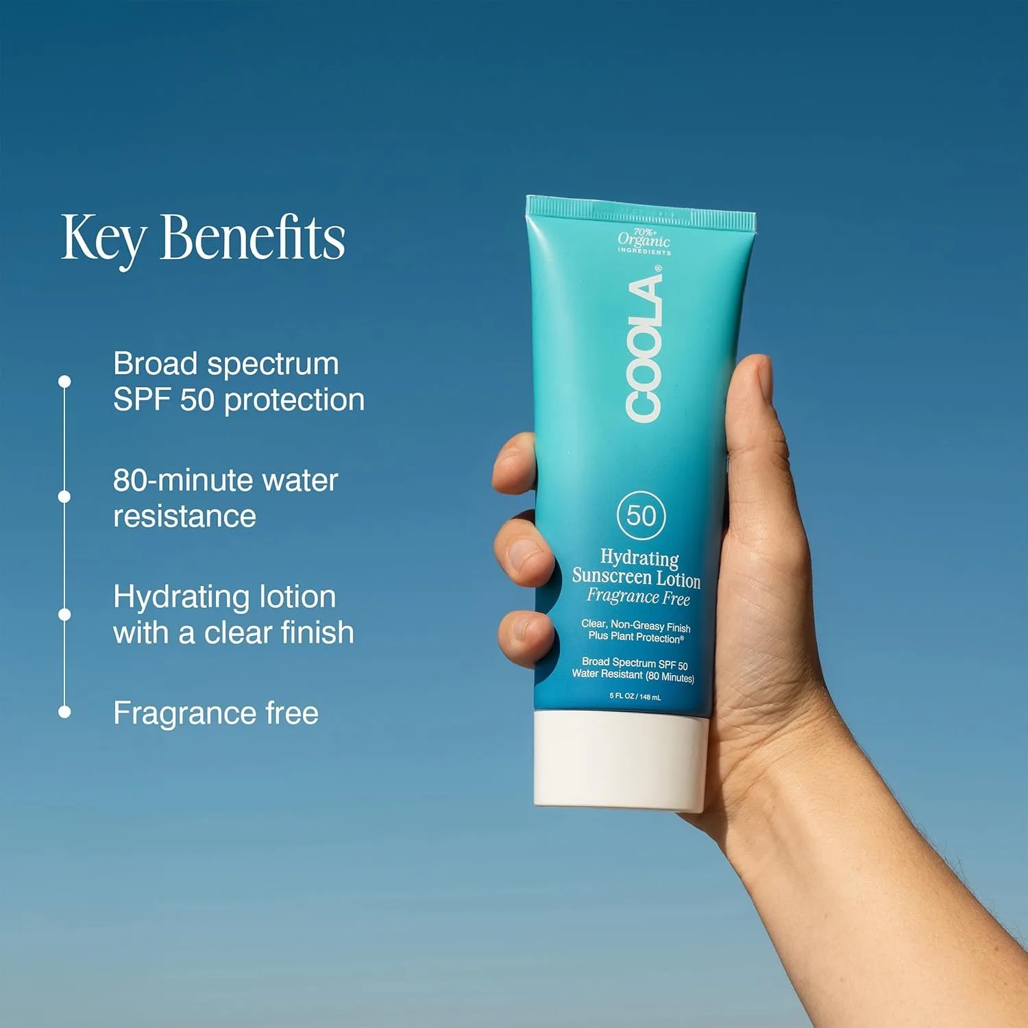 COOLA Органический солнцезащитный лосьон для тела SPF 50, протестирован дерматологами, обеспечивает ежедневную защиту кожи, подходит для веганов и не содержит глютена, без отдушек, 140 мл. 148 мл (1 шт.), Sheer — фото 4