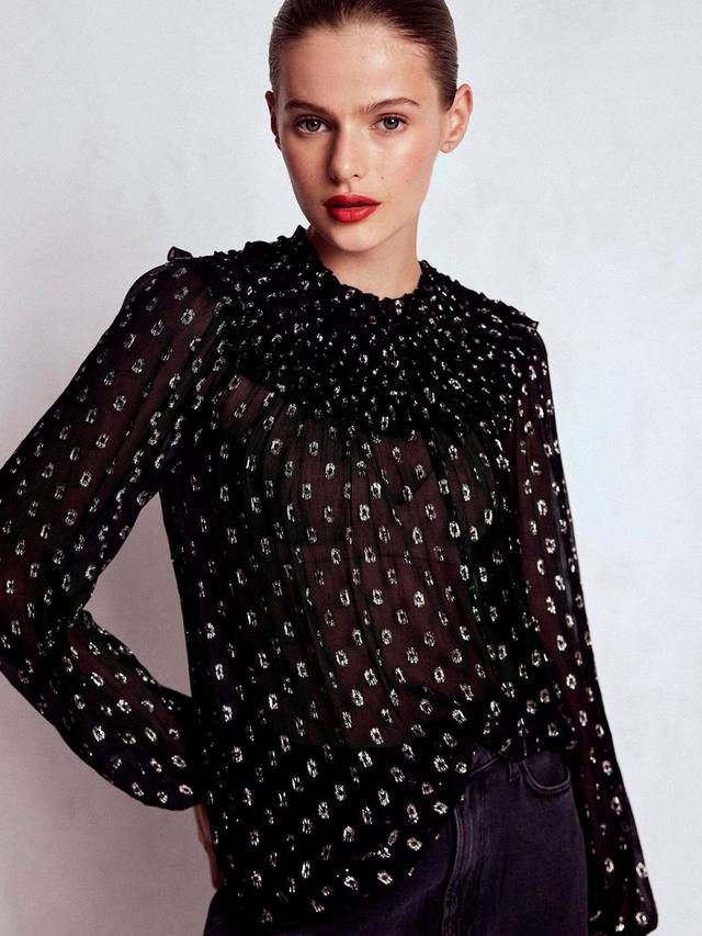 

Изодора блуза с длинными рукавами и круглым вырезом, металлик, с рюшами Boden