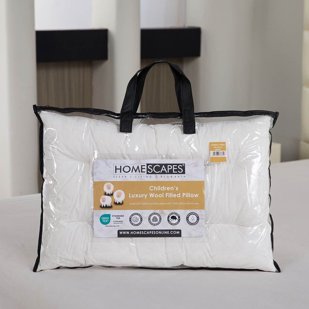

Подушка HOMESCAPES из овечьей шерсти 40 х 60 см - детская подушка средней мягкости с шерстяным наполнителем