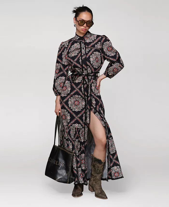 

Женское платье макси с поясом и объемными плечами Avec Les Filles, черный