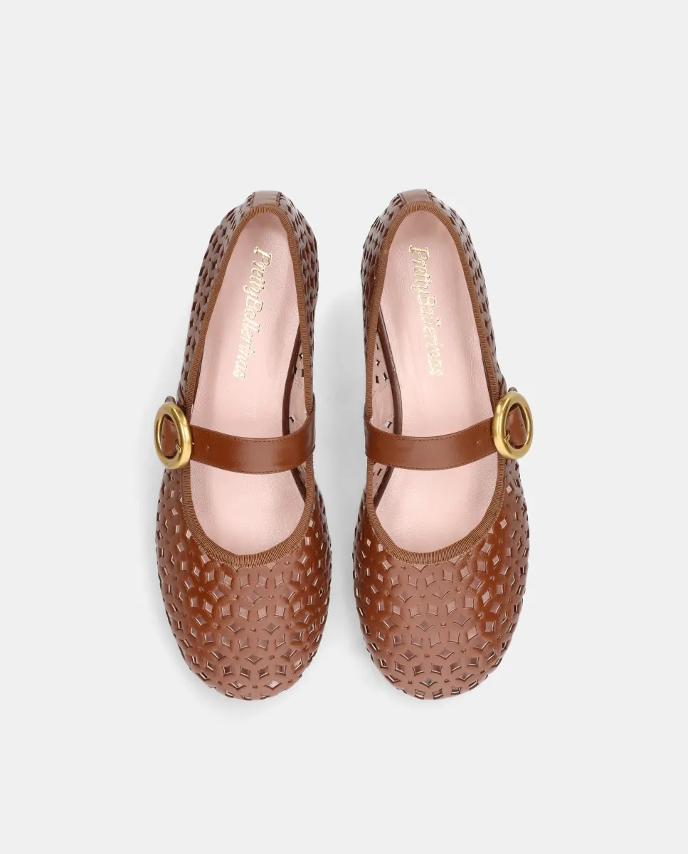 Женские балетки из обрезанной кожи с ремешком Pretty Ballerinas, коричневый — фото 2