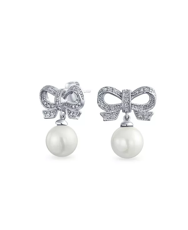 

Серьги-Люстры в викторианском стиле с фианитами на ленте и бантом из искусственного жемчуга Bling Jewelry, white