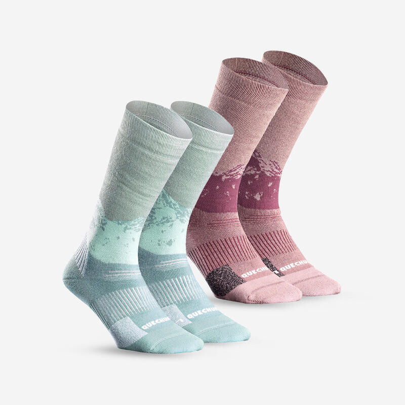 

Походные носки женские/мужские, теплые, среднего роста, 2 шт. – SH500 зеленый/розовый QUECHUA, цвет rosa