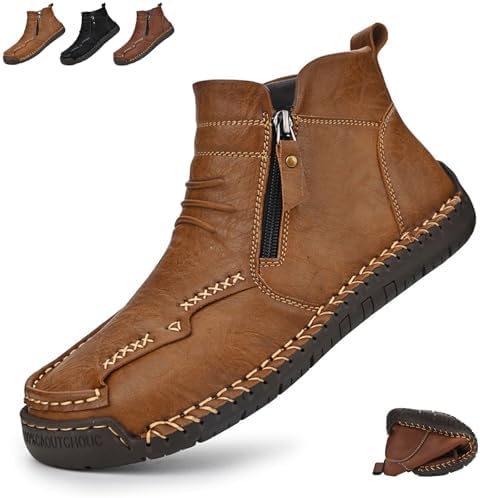 

Мужские ортопедические ботинки, мужские ручной работы из натуральной кожи ботинки, водонепроницаемые нескользящие ботинки с боковой молнией Ghtrhsb, хаки