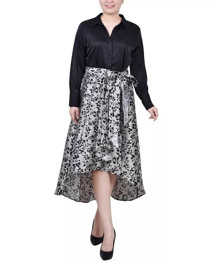 

Миниатюрное платье из атласа и микадо с высоким вырезом и низким вырезом NY Collection, мультиколор
