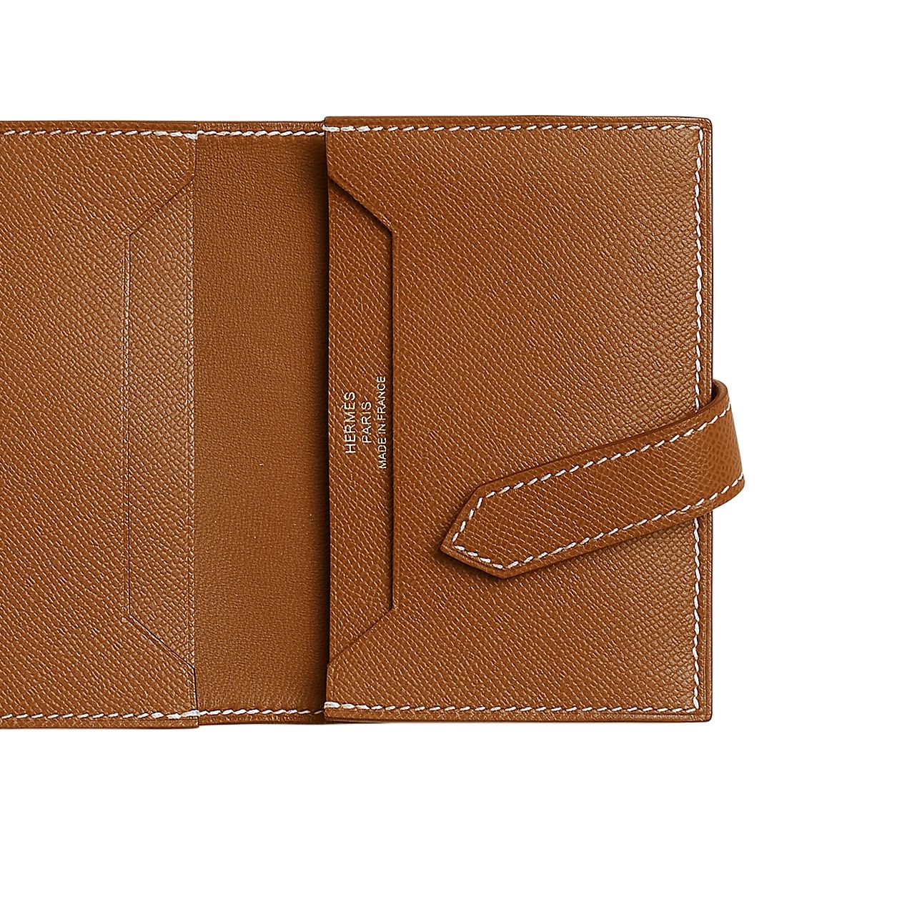 HERMES Кардхолдер Bearn Madame из телячьей кожи для женщин, 37, Gold Brown — фото 4