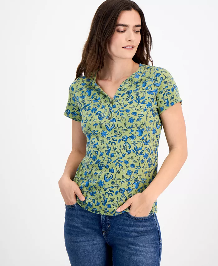 

Женская короткая футболка с принтом в стиле Henley Style & Co, зеленый
