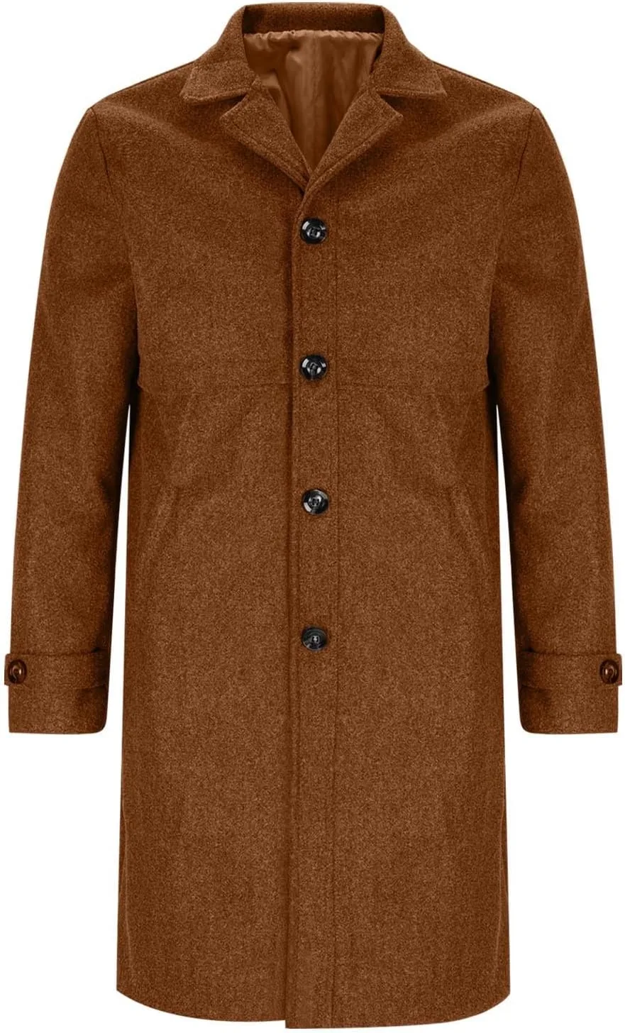 Мужское пальто из шерстяной смеси Casual Business с отложным воротником, однобортное, длинное, теплое зимнее тренчкот Generic, коричневый — фото 4