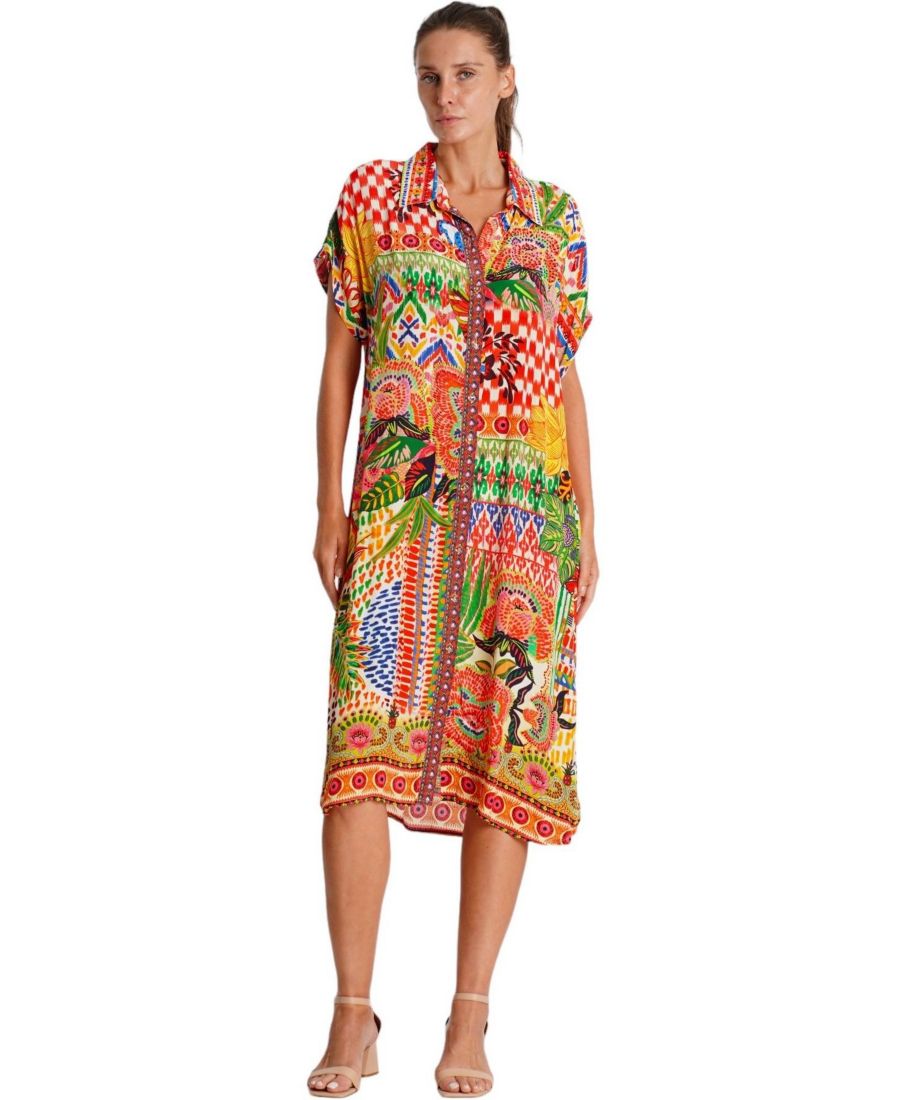 

Летнее платье миди для женщин с воротником, короткими рукавами и боковыми разрезами La Moda Clothing, No Color