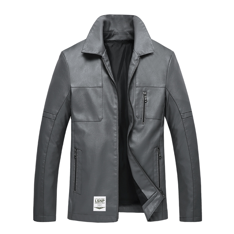 

Кожаная куртка Unisex Lapel Moderate LISENPOK, серый
