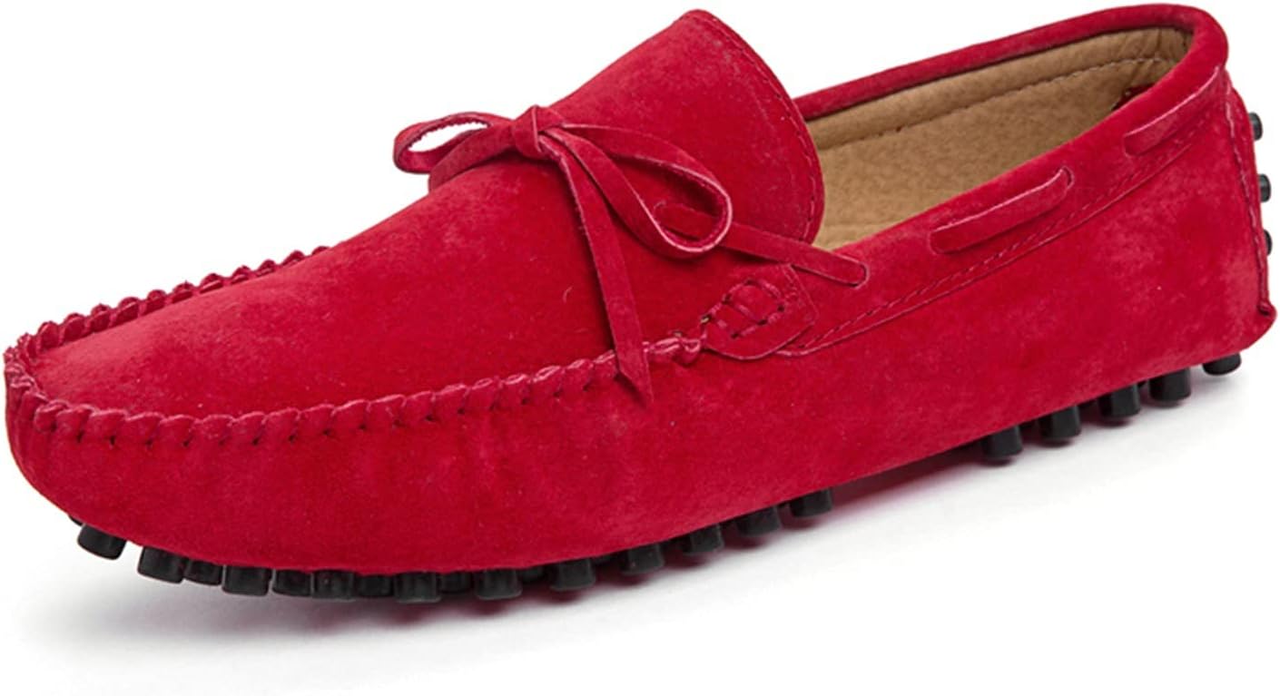 

Мокасины HOOENG для мужчин, обувь для вождения, варианты с подкладкой, дековые туфли из настоящей кожи, замшевый верх, одношнурковые, с закругленным носком, низкий устойчивый каблук, удобные мягкие повседневные (Цвет: красный, Размер: 10)