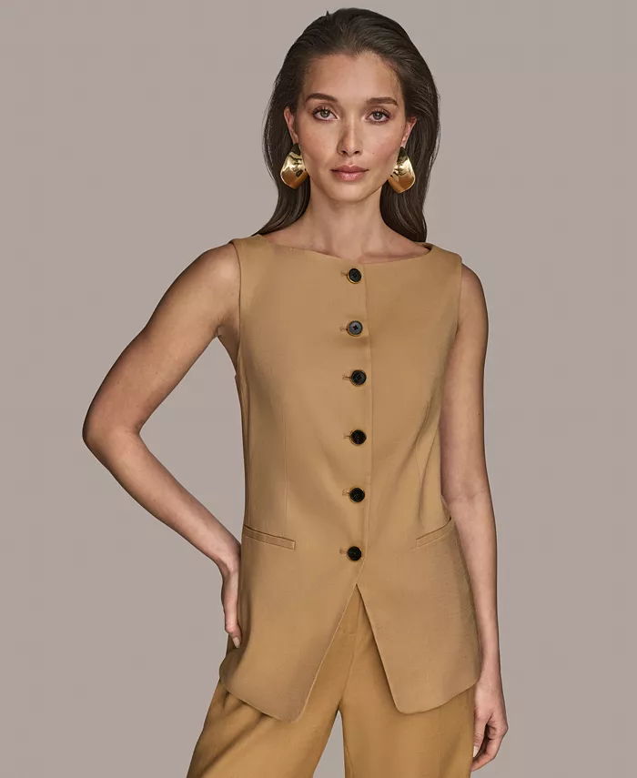 

Женский жилет из льняной смеси, Regular & Petite Donna Karan New York, коричневый/бежевый