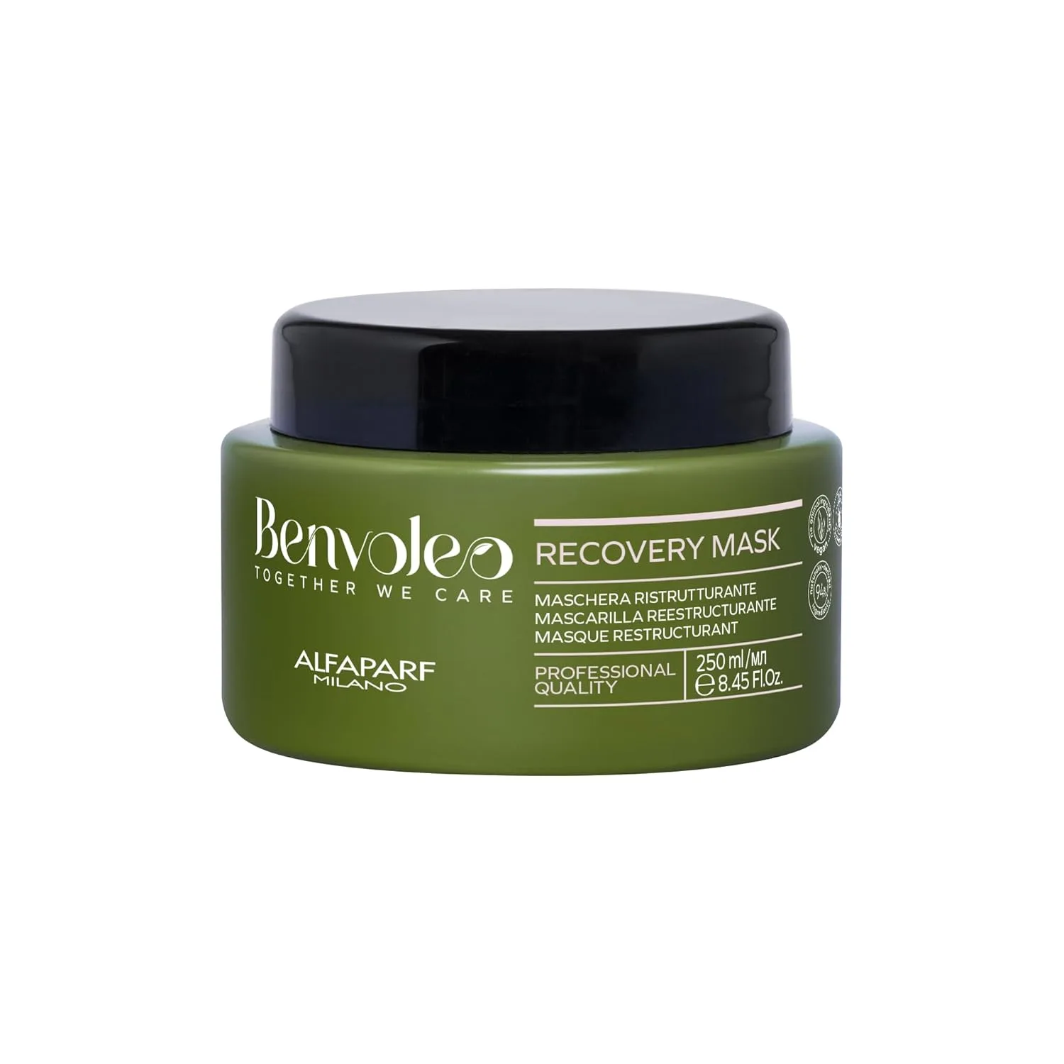 ALFAPARF MILANO Benvoleo Recovery Mask для поврежденных волос - чистая, веганская, экологичная уходовая косметика, восстанавливает, реконструирует, защищает, без парафина, натуральные ингредиенты, 250 мл