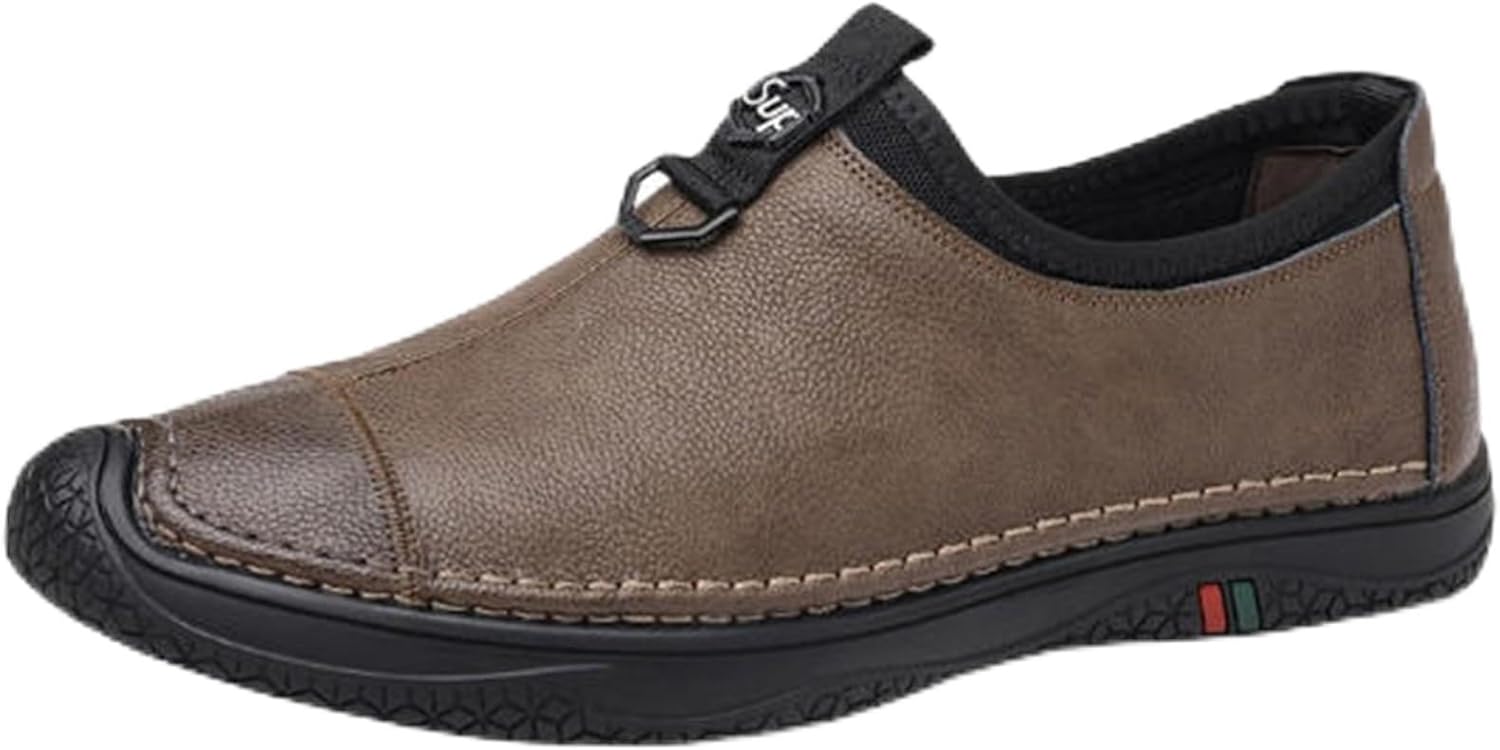 

Мужские кожаные лоферы без шнурков с плоской подошвой, повседневные, с округлым носком, мягкой стелькой, легкие, с дышащим верхом, противоскользящие, в виде лодочек, для ежедневной носки, вождения, работы, прогулок и офиса Houdbdol, коричневый