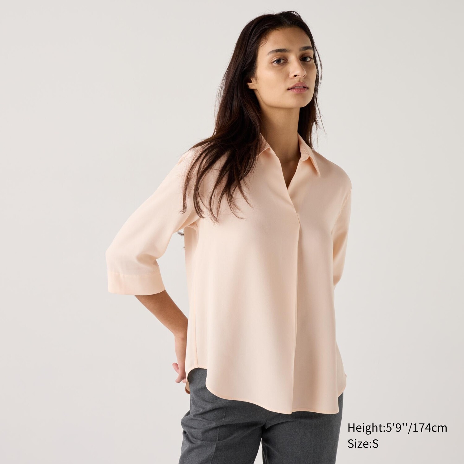 

Вискозная блузка с открытым воротником и рукавами 3/4 UNIQLO, розовый