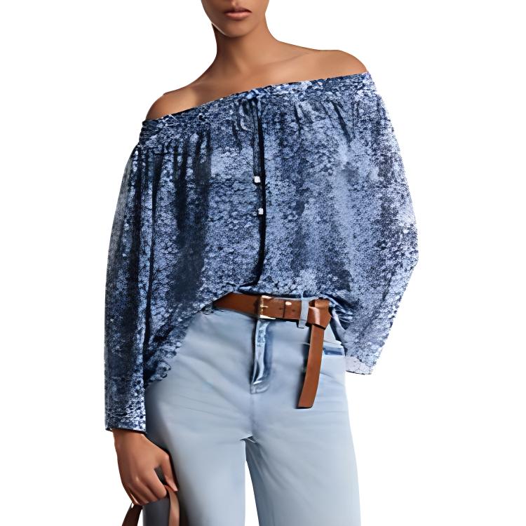 

Рубашка Tie Dye Floral Georgette Off the Shoulder Top MICHAEL KORS, синий
