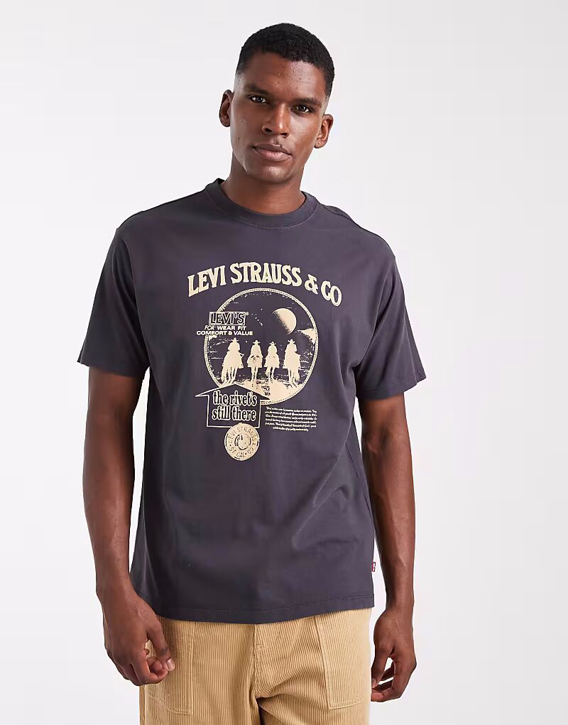 

Винтажная футболка свободного кроя с принтом ковбойского логотипа черного цвета Levi'S, Черный, Винтажная футболка свободного кроя с принтом ковбойского логотипа черного цвета Levi'S