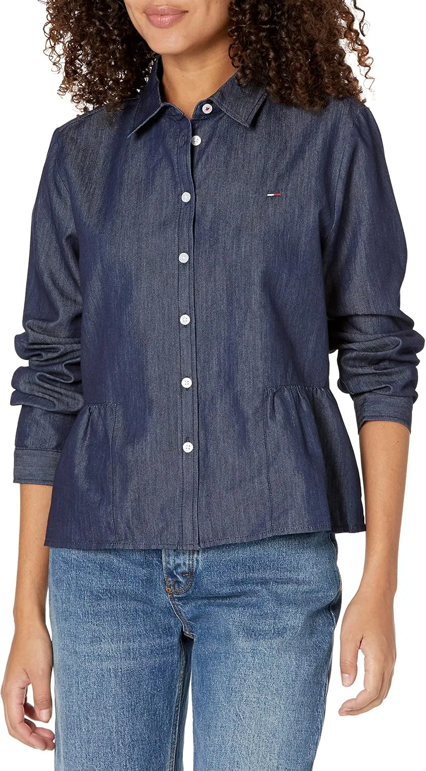 Блуза шамбре Chambray Button Down Blouse, Tommy Hilfiger, темно-синий