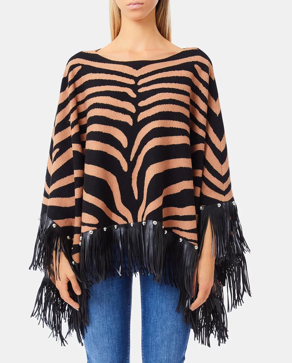 

Пончо зебра с бахромой Liujo, черный