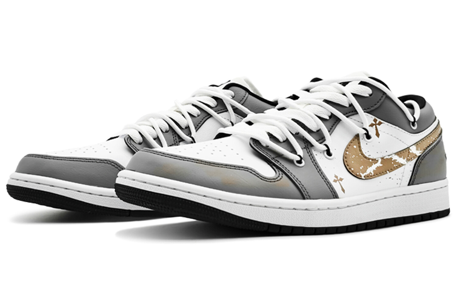 Кроссовки Air Jordan 1 Vintage Basketball Shoes Women's Low-top White/gold, золотой — фото 3